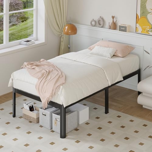 Yicensen 14 Inch Twin Bed Frames Rounded Corner Legs Heavy Duty Platform Twin Metal Bed Frame for Kids, Easy Assembly, Noise Free, No Box Spring Needed, Black. - size: Twin, style: 14 Inch