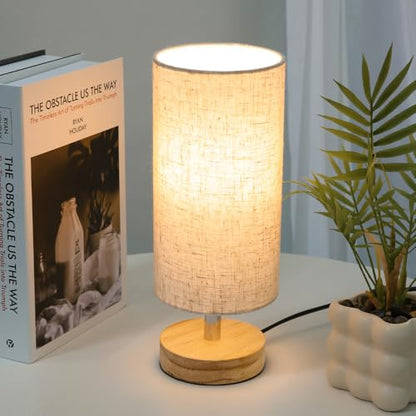Bedside Table Lamps, Table Lamp for Bedroom, Lamps for Night Stands with Linen Lampshades, Small Table Lamp for Living Room, Office (Bulb Excluded) (Wood) - color: Wood