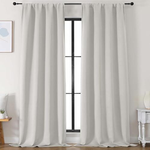 Simplebrand Ava Natural Blackout Curtains for Bedroom 96 Inches Long 2 Panels, Solid Thermal Insulated, Energy Saving Living Room Window Treatment Curtains Blackout Drapes, W50 x L96 Inch, Natural - color: Natural, size: 50"W x 96"L (Pack of 2)