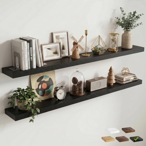 8 inch Deep Floating Shelves for Wall, 72" Wide, Black Finish, 2-Pack | Engineered Wood Wall Shelves with Invisible Brackets for Living Room, Bedroom, Bathroom, Office & Kitchen Storage - color: Black Finish, size: 72"W x 8"D, 2p