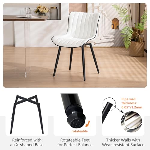YOUNUOKE Dining Chairs Set of 2 Mid-Century Modern Kitchen Chairs White | Faux leather upholstered with Back, fits dining living waiting room guest reception. Waterproof easy to clean assemble, 300lb - color: White