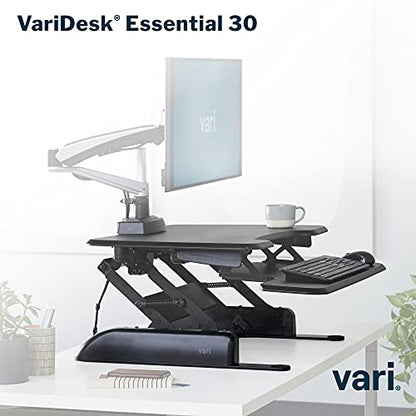 Vari - VariDesk Essential 30 - Two-Tier Standing Desk Converter for Home Office - Adjustable Sit Stand Desk with 11 Height Settings - Standing Desk Riser for Monitor & Accessories - 30" Wide, Black - size: 30"