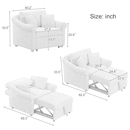 JIVOIT Convertible Sleeper Chair with Adjustable Backrest, 3-in-1 Sleeper Chair with Metal Frame, 3 in 1 Lounger Chair Turns Into Bed, Chenille Fabric Single Bed for Living Room - color: Dark Gray,315