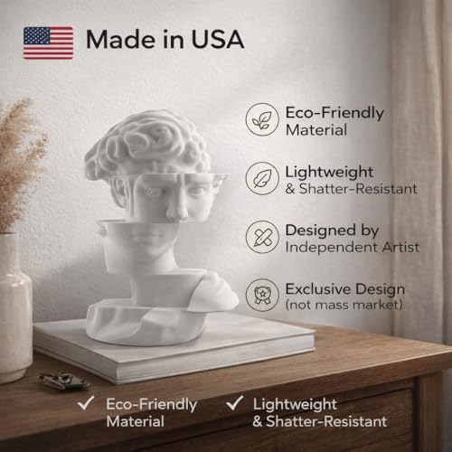 Bookshelf Decor Statue - Abstract Fragmented Bust Sculpture Aesthetic, Modern Greek David Head Art for Living Room, Office, Coffee Table, Desk & Shelf Home Decoration