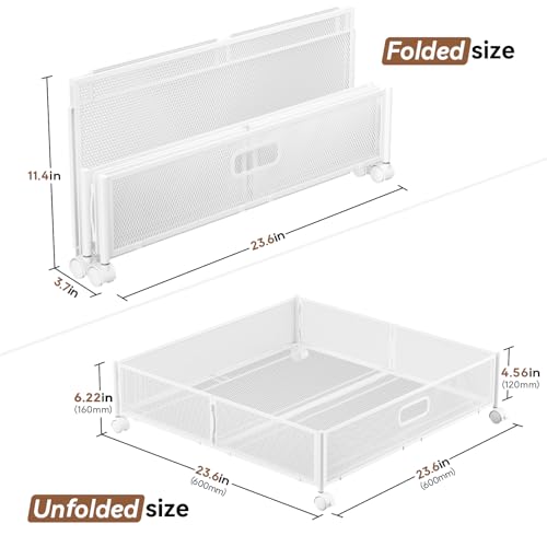 Under Bed Storage with Wheels & Handle,Metal,Large,2 Pack,White | Tool-free assembly, glide smoothly, easy reach, foldable, maxmazie low-profile beds, dorm, keep seasonal clothes, shoes fresh - color: White, size: 2 Pack(23.6×23.6")