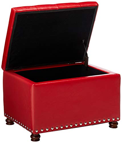 Adeco High End Red Classy Bonded PU-Leather Tufted Accents Rectangular Storage Bench Ottoman Footstool, - color: Red Pu