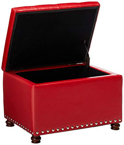 Adeco High End Red Classy Bonded PU-Leather Tufted Accents Rectangular Storage Bench Ottoman Footstool, - color: Red Pu