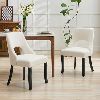 UVV Wooden Dining Chairs Set of 6, Mid Century Upholstered Dining Room Chair Kitchen Chairs, Fabric Dinner Chair with Solid Wood Legs for Kitchen Dining Room, Beige-Black Legs - color: Beige-black Legs, size: Set of 6
