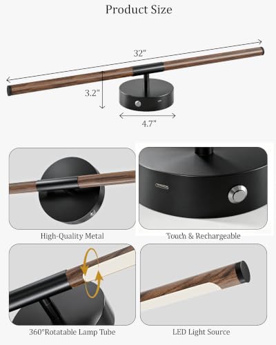 32" Battery Operated Wall Sconce Set of 2, 350° Rotating Lamp, Walnut Black | Wireless, 8000mAh Rechargeable Battery, Stepless Dimming, 3000K-6000K, Remote & Touch Control, Timer, Living Room, Bedroom - color: Walnut Black, size: 32 Inch (2 Pack)