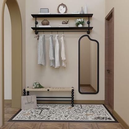 Black Clothes Rack 60in, 2-Tier Wall Mounted Garment Rack with Real Wood Shelf, Heavy Duty Hanging Clothes Rack, Multi-Purpose Hanging Rod, Space-Saving Closet Storage - color: Black, size: 2T60IN