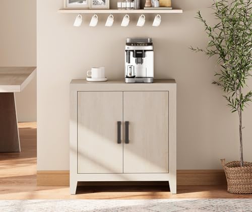 WAMPAT Buffet Cabinet with Storage, Kitchen Sideboard Cabinet with Door and Adjustable Shelf, Modern Farmhouse Credenza Wood Coffee Bar Table for Kitchen, Dining Room, Living Room, Beige - color: Beige