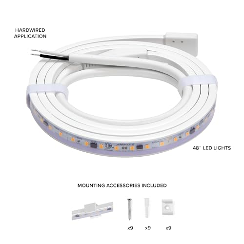 Maxxima 48 in. Hardwired LED Under Cabinet Strip Light, 1840 Lumens, 3000K | Warm White, Kitchen and Living Room 120V White Cove Lighting, No Power Supply Needed - size: 48 Inch