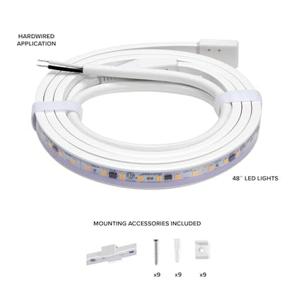 Maxxima 48 in. Hardwired LED Under Cabinet Strip Light, 1840 Lumens, 3000K | Warm White, Kitchen and Living Room 120V White Cove Lighting, No Power Supply Needed - size: 48 Inch