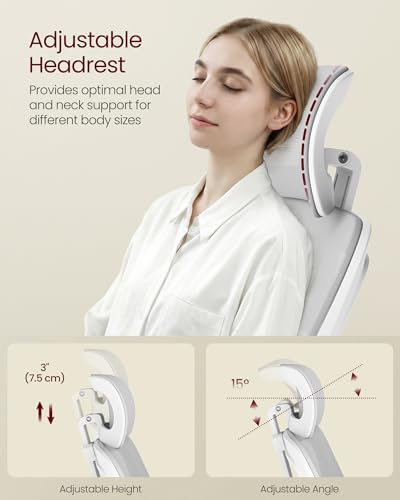 VASAGLE Office Chair, Adjustable Mesh with Lumbar Support and Headrest | Ergonomic desk chair, 90-105° tilt function, wide seat, flip-up armrests, Dove Gray UOBN044GD01S - color: Dove Gray, size: Set of 1, style: Office Chair With Headrest