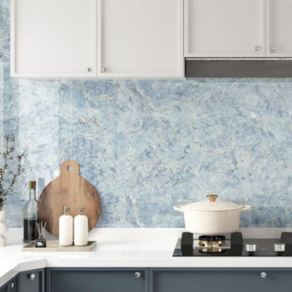 Wallercity Cream Blue Marble Contact Paper Peel and Stick Countertops Waterproof 24"x118" Kitchen Countertop Contact Paper Self Adhesive Blue Marble Wallpaper Vinyl Wrap for Cabinets Cover Bathroom - color: Blue, size: 24" x 118"