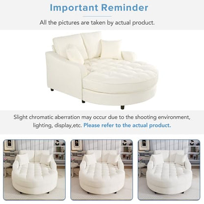 55" Modern 2-Seater Chaise Lounge Sofa Bed - Chenille Upholstered Loveseat Couch with Tufted Seat & Detachable Pillows, Space-Saving Sleeper Sofa (Beige) - color: Beige