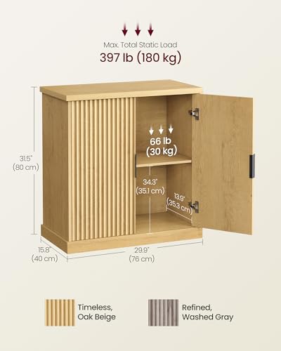 VASAGLE MAXE Collection - Buffet Cabinet Set of 2, Fluted Console Cabinet, Sideboard with Adjustable Shelf, Mid Century Modern Buffet Table, 15.8 x 29.9 x 31.5 Inches, Oak Beige UZH2505001 - color: Oak Beige, size: 29.9"W, style: 2 Pack
