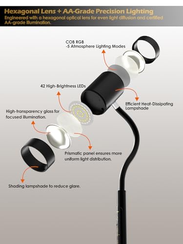 17W LED Reading Floor Lamp with Remote, 67" Dimmable Standing Lamp | Dual-Side Reading Light & Mood Light, 4 Color Temps 7 Brightness, Touch & Remote Control, Adjustable Gooseneck, Task lamp - style: 2-in-1 Lamp (H2)