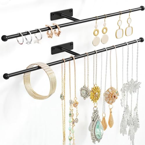 Wall Hanging Jewelry Organizer 12.6", Screw Included, Black 2-Pack | for Earring, Bracelet, Rings, Hairband, Sunglasses - color: Black, size: 2 Pack