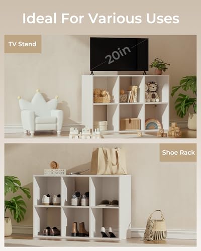 GTPLAYER 6-Cube Storage Organizer Bookcase, Stackable Cube Shelf Fits 11" Bins, Open Storage Cabinet with Partial Back Panels, Vertical or Horizontal Bookshelf for Bedroom,Home Office, White