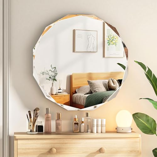 20x20 Inch Bathroom Mirrors for Over Sink, Round Frameless Mirrors for Wall | Beveled Bathroom Mirror, Bathroom Vanity Circle Mirror for Bedroom Living Room Entryway Home Decor - color: Round, size: 20"L x 20"W