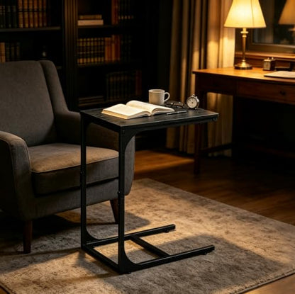 WLIVE C-Shaped End Table Set of 2, Small Couch Side Tables with Metal Frame, Sofa Table TV Tray for Living Room, Bedroom, Black - color: Relief Black
