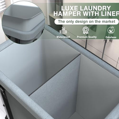 Laundry Basket with Lid,190L Rolling Laundry Hamper with Wheels,Grey | Dirty Clothes Hamper with Metal Frame and Removable Bag Design, Suitable for Laundry Room, Bedroom(2 Section) - color: Grey, size: 2 Section