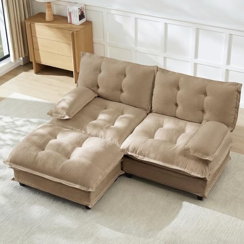 Modular L-Shaped Sofas for Living Room,Roomy Loveseat Couch with Ottoman,Small Chenille Love Seat Cloud Couches,Modern Tufted 2-Seat Sectional Sofa for Small Spaces - color: Light Coffee, size: 2+1