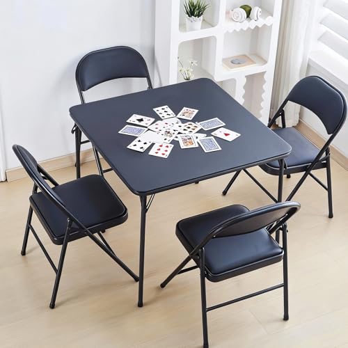 Square Folding Table 32x32 Small Card Table Foldable - Black | Vinyl Top Padded Table with Collapsible Leg for Dining Mahjong Bridge 4 Players - Wheelchair Accessible - color: Black