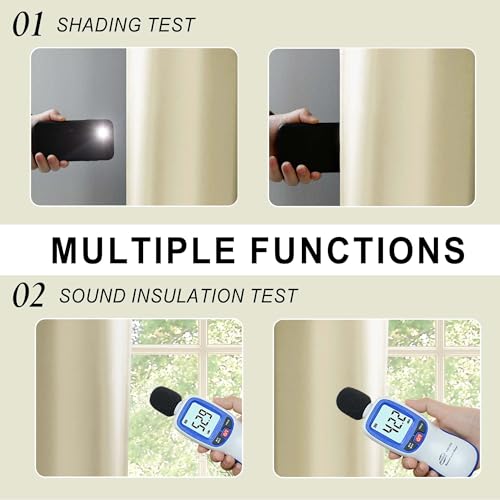 XWZO Total Blackout Curtains 45 Inches Long - Double Layer Full Room Darkening & Energy Efficiency Grommet Window Panels with Tiebacks, Beige, W38 x L45, Set of 2 - color: Beige, size: 38"W x 45"L (Pack of 2)