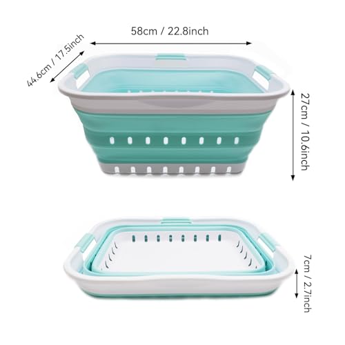 SAMMART 42L (11 gallon) Collapsible Plastic Laundry Basket - Foldable Pop Up Storage Container/Organizer - Portable Basket - Space Saving Hamper/Basket (2, White/Lake Green) - color: White/Lake Green