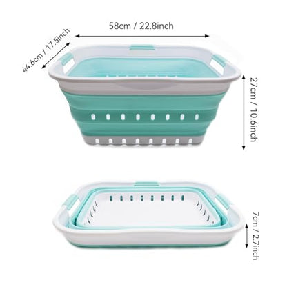 SAMMART 42L (11 gallon) Collapsible Plastic Laundry Basket - Foldable Pop Up Storage Container/Organizer - Portable Basket - Space Saving Hamper/Basket (2, White/Lake Green) - color: White/Lake Green