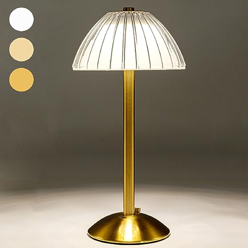 HEQET Cordless Table Lamps for Home,Table,Dining Room, Gold Rechargeable Lamps, USB Charge 12'' Tall LED Brass Portable Outdoor Indoor Table Lamp with Built-in Dimmer (Gold) - color: Gold (Pack of 1)