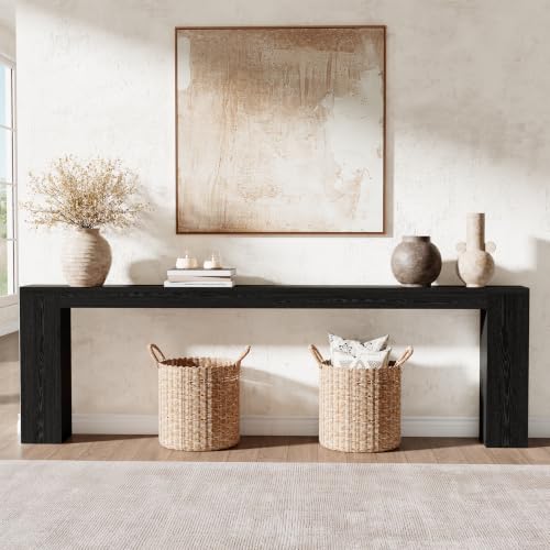 Narrow Console Table with USB Charging & Storage, 94.5" Black | Extra Long Slim, Behind Sofa Couch Table with Outlet, Black Wood Finish, for Entryway,Hallway, Easy Assembly - color: Black