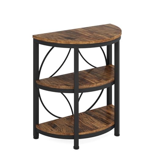 Tribesigns Half Round End Table for Living Room, 3-Tier Half Circle Side Table with Metal Frame, Industrial Half Moon Table, Half Coffee Accent Table Bedside Table for Bedroom, Brown - color: Rustic Brown