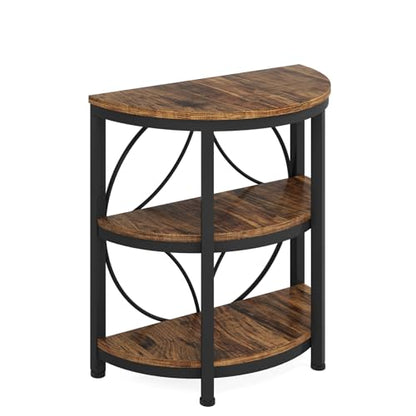 Tribesigns Half Round End Table for Living Room, 3-Tier Half Circle Side Table with Metal Frame, Industrial Half Moon Table, Half Coffee Accent Table Bedside Table for Bedroom, Brown - color: Rustic Brown