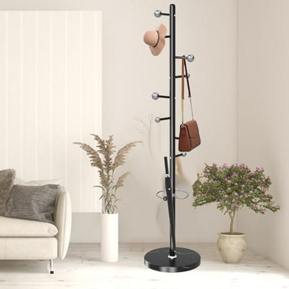 Coat Rack Stand, Black Metal Coat Rack Freestanding with 8 Hooks - color: Black-8 Ball Hooks