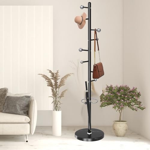 Coat Rack Stand, Black Metal Coat Rack Freestanding with 8 Hooks - color: Black-8 Ball Hooks