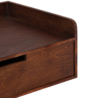 Kate and Laurel Kitt Modern Floating Wall Shelf Side Table with Drawer, 18" x 12" x 6.5", Walnut