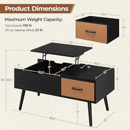 Yaheetech Lift Top Coffee Table for Living Room, Wooden Small Center Tables with Large Storage Shelf Drawer and Hidden Compartment Modern, Black - color: Black