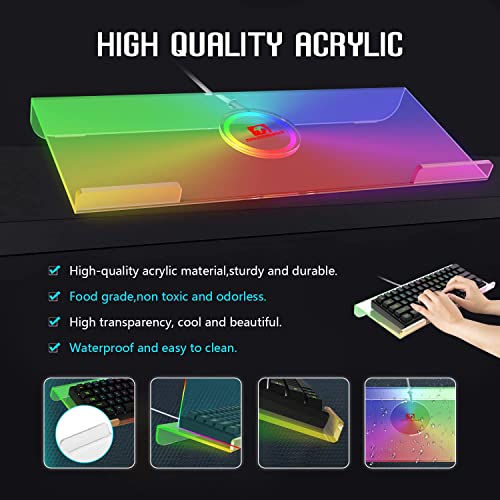 Acrylic Computer Keyboard Holder, 366 Kinds RGB Compact Tray, Gaming USB Interface Titled Stand, Ergonomic Typing Clear Riser for Office Desk, PC