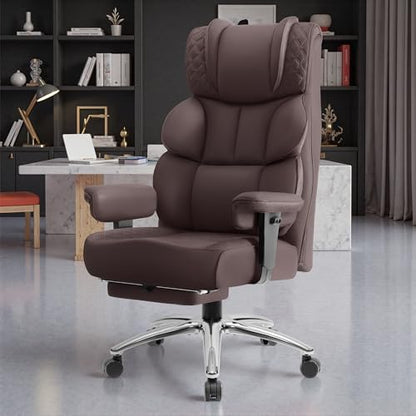 BestGlory Office Desk Chair, Big and Tall Leather Gaming Chair with Footrest, Wide Ergonomic Comfy Executive High-Back Reclining Computer Chairs, Swivel Rolling Wheels and Padded Lumbar Support,Coffee - color: Coffee, style: 3 Position Reclining