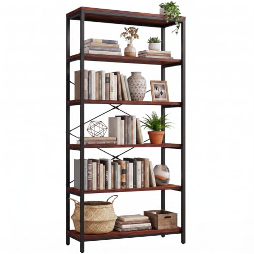 Himimi 6 Tier Industrial Bookshelf, Vintage Standing Storage Shelf, Display Shelving Units, Tall Bookcase, Industrial Metal Book Shelves for Living Room Bedroom and Home Office - size: 6 Tier-1 Pack
