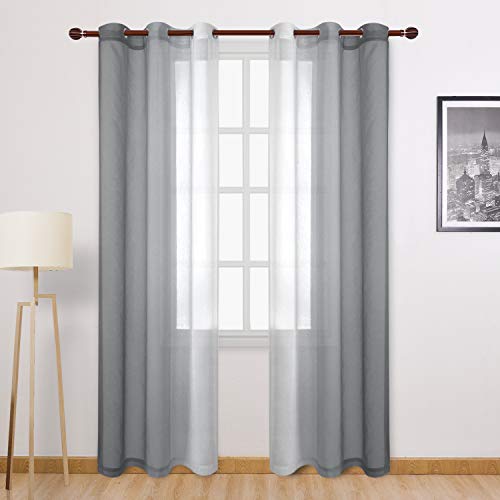 DWCN Grey Faux Linen Ombre Sheer Curtains - Semi Voile Gradient Grommet Top Curtains for Bedroom and Living Room, Set of 2 Window Curtain Panels, 42 x 84 Inches Long - color: Grey, size: 42"W x 84"L (Pack of 2)
