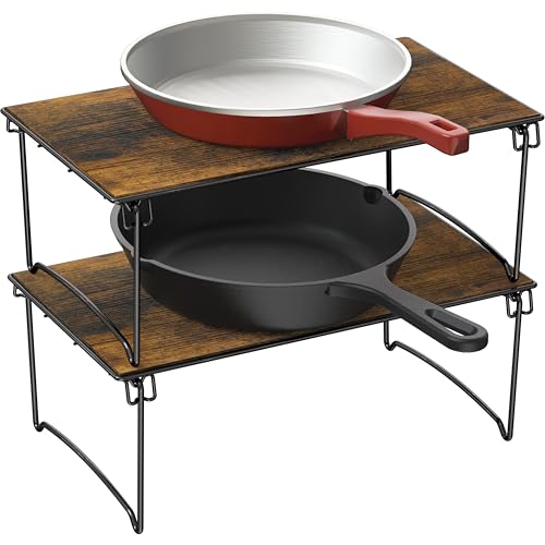 Deco Brothers Stackable Cabinet Shelf, 2 Pack, Rustic Brown - color: Rustic Brown