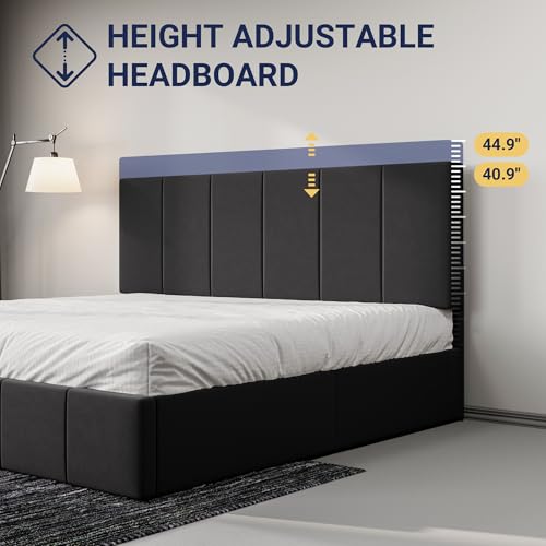 Allewie King Size Dutch Velvet Upholstered Platform Bed Frame/Vertical Channel Tufted Adjustable Headboard/Low Profile Bed Frame/No Box Spring Needed/Easy Assembly/Black - color: Black, size: King