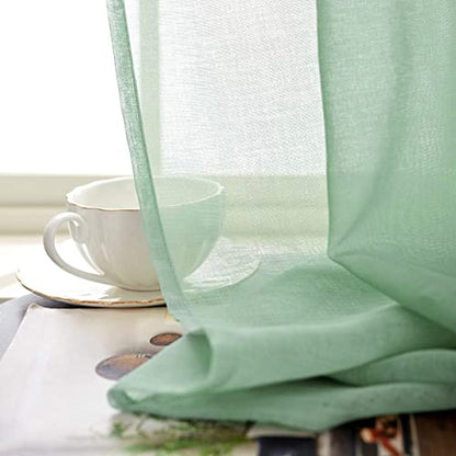 Mint Green Semi Sheer Curtains Rod Pocket 63 Inch Length Faux Linen Curtain Sage Green Sheers for Bedroom Living Room Girls Kids Room 2 Panels 52x63 - color: Mint Green, size: 52"W x 63"L (Pack of 2)
