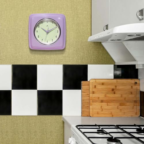 Infinity Instruments Square Retro Wall Clock, Lavender, 9.25" - color: Lavender