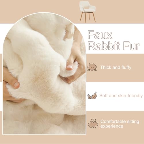 Desk Chair No Wheels Comfy Accent Chair for Living Room Bedroom Dining Home Office Vanity Chair Mid Century Modern Upholstered Armchair (Angora White, 1) - color: Rabbit Fur White