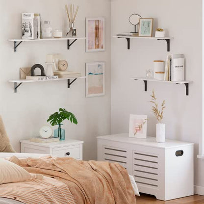 Long Wall Shelves, 31.5Inch Wooden Wall Mounted Shelves, Set of 2 | Floating Book Shelf, Sturdy Metal Bracket Easy Assembly, Max Load 22lbs, Wall Storage Ledges, Bedroom/Bathroom/Kitchen, White - color: White, size: 31.5 Inch